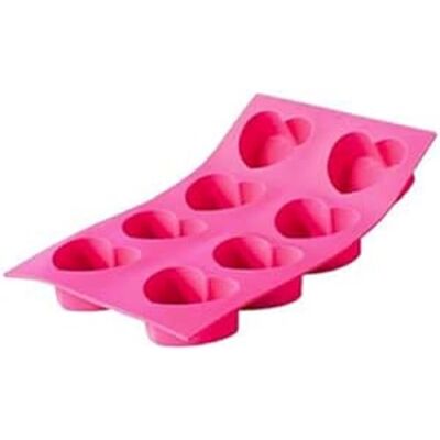 DE BUYER Moul 'Flex 1950.03 Fauchon forma do pieczenia z silikonu, kształt serca, 8 foremek DE BUYER Moul 'Flex 1950.03 Fauchon forma do pieczenia z silikonu, kształt serca, 8 foremek