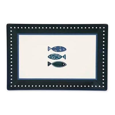 Excelsa Ocean zestaw 6 prostokątnych talerzy ceramicznych, dekoracja niebieskich rybek, 30 x 20 cm Excelsa Ocean zestaw 6 prostokątnych talerzy ceramicznych, dekoracja niebieskich rybek, 30 x 20 cm