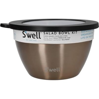 S'well Zestaw misek do sałatek, piryt, 1,9 l, pudełko na lunch sałatkowy z pojemnikiem na przyprawy i wyjmowaną tacą, Jaune S'well Zestaw misek do sałatek, piryt, 1,9 l, pudełko na lunch sałatkowy z pojemnikiem na przyprawy i wyjmowaną tacą, Jaune