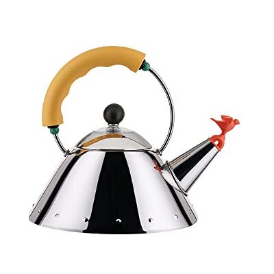 Alessi Kettle 9093/1 Y Projekt czajnika, kompatybilny z indukcyjnym gotowaniem, błyszczące dno ze stali nierdzewnej 18/10 z uchwytem i gwizdekiem PA, żółte, 100 cl Alessi Kettle 9093/1 Y Projekt czajnika, kompatybilny z indukcyjnym gotowaniem, błyszczące dno ze stali nierdzewnej 18/10 z uchwytem i gwizdekiem PA, żółte, 100 cl