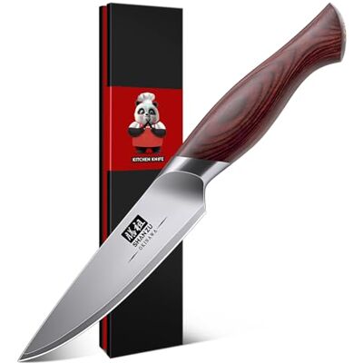 SHAN ZU Nóż do Obierania 10 cm, Japoński Nóż Kuchenny do Owoców i Warzyw, Mały Nóż z Ostrzem 10Cr15MoV ze Stali Nierdzewnej Wysokowęglowej i Ergonomiczną Rękojeścią Pakka SHAN ZU Nóż do Obierania 10 cm, Japoński Nóż Kuchenny do Owoców i Warzyw, Mały Nóż z Ostrzem 10Cr15MoV ze Stali Nierdzewnej Wysokowęglowej i Ergonomiczną Rękojeścią Pakka