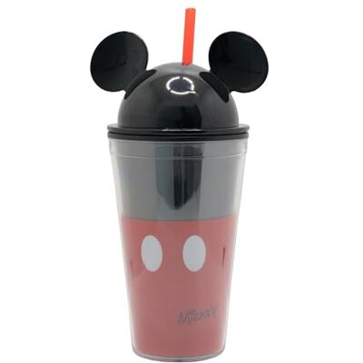 Stor Mickey kubek do wielokrotnego użytku z pokrywką i słomką, 535 ml Stor Mickey kubek do wielokrotnego użytku z pokrywką i słomką, 535 ml