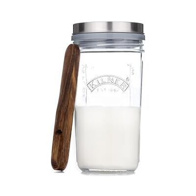 Kilner Zestaw kefiru o szerokości 0,5 l z silikonowym sitkiem, łyżka pomiarowa z drewna bukowego i pokrywką ze stali nierdzewnej, do produkcji napojów probiotycznych Kilner Zestaw kefiru o szerokości 0,5 l z silikonowym sitkiem, łyżka pomiarowa z drewna bukowego i pokrywką ze stali nierdzewnej, do produkcji napojów probiotycznych