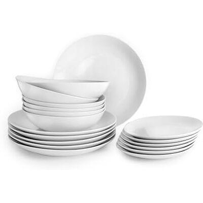 IBILI 18-częściowy zestaw obiadowy Bolonia, białe talerze porcelanowe dla 6 osób IBILI 18-częściowy zestaw obiadowy Bolonia, białe talerze porcelanowe dla 6 osób
