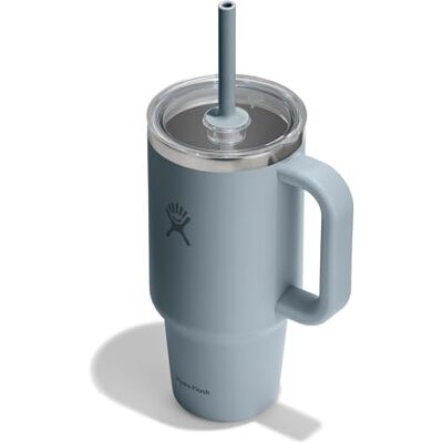 Hydro Flask Travel Tumbler 936 ml z wyraźnym członkiem słomy ze słomką ze stali nierdzewnej, z podwójnymi ściankami, izolowany próżniowo, odporny na zachlapanie, szary Hydro Flask Travel Tumbler 936 ml z wyraźnym członkiem słomy ze słomką ze stali nierdzewnej, z podwójnymi ściankami, izolowany próżniowo, odporny na zachlapanie, szary