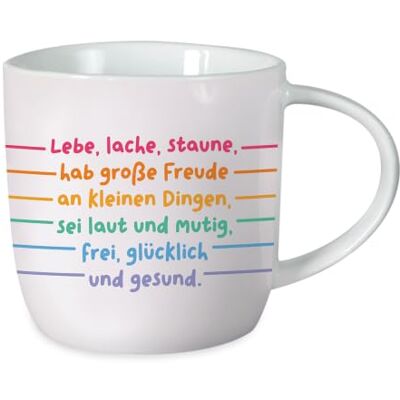Grafik Werkstatt Grafik-Werkstatt Filiżanka do kawy z sentencją, 300 ml, porcelana, "Lebe, lache, wundere Grafik Werkstatt Grafik-Werkstatt Filiżanka do kawy z sentencją, 300 ml, porcelana, "Lebe, lache, wundere
