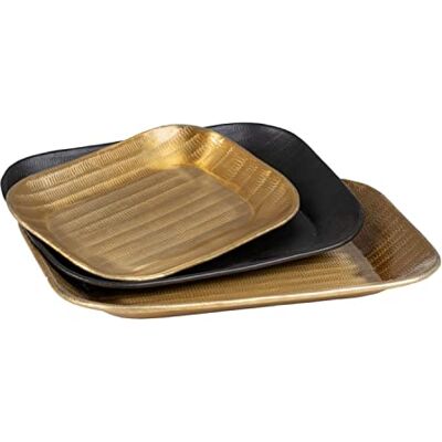 BigBuy Home Taca na przekąski 32 x 25,5 x 3 cm Czarny Złoty Aluminium 3 Kawałki BigBuy Home Taca na przekąski 32 x 25,5 x 3 cm Czarny Złoty Aluminium 3 Kawałki