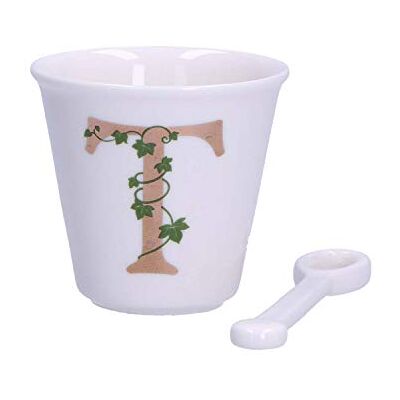 LA PORCELLANA BIANCA Biała Porcelana kieliszek literowy T z łyżeczką wystrój domu, kuchnia Unikalna linia Pomysł na prezent Chiny 75 CC; Ø 6,7; h6 cm LA PORCELLANA BIANCA Biała Porcelana kieliszek literowy T z łyżeczką wystrój domu, kuchnia Unikalna linia Pomysł na prezent Chiny 75 CC; Ø 6,7; h6 cm