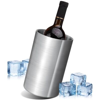 AiQInu 1.6L Chłodziarka do butelek wina, dwuścienna chłodziarka do wina ze stali nierdzewnej, Ø 12 cm, wysokość 19 cm, pasuje do większości butelek, idealny do domu lub podróży AiQInu 1.6L Chłodziarka do butelek wina, dwuścienna chłodziarka do wina ze stali nierdzewnej, Ø 12 cm, wysokość 19 cm, pasuje do większości butelek, idealny do domu lub podróży