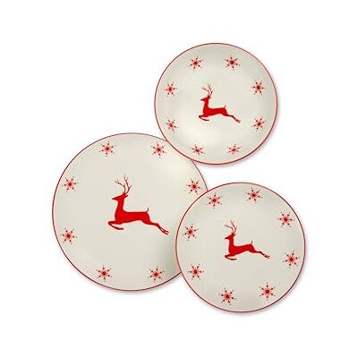 Excelsa Nordic Christmas zestaw porcelanowych talerzy z motywem bożonarodzeniowym, 18 sztuk, czerwone renifery i płatki śniegu, można myć w zmywarce Excelsa Nordic Christmas zestaw porcelanowych talerzy z motywem bożonarodzeniowym, 18 sztuk, czerwone renifery i płatki śniegu, można myć w zmywarce