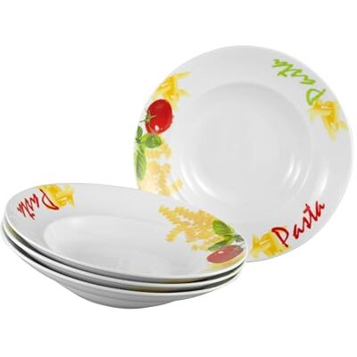 Creatable , 24444, seria Milano Pasta, 4-częściowy zestaw naczyń dla 4 osób, porcelanowe talerze do makaronu, nadają się do mycia w zmywarce i używania w kuchence mikrofalowej, wysokiej jakości Creatable , 24444, seria Milano Pasta, 4-częściowy zestaw naczyń dla 4 osób, porcelanowe talerze do makaronu, nadają się do mycia w zmywarce i używania w kuchence mikrofalowej, wysokiej jakości