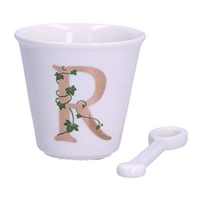 LA PORCELLANA BIANCA Biała Porcelana kieliszek literowy R z łyżeczką wystrój domu, kuchnia Unikalna linia Pomysł na prezent Chiny 75 CC; Ø 6,7; h6 cm LA PORCELLANA BIANCA Biała Porcelana kieliszek literowy R z łyżeczką wystrój domu, kuchnia Unikalna linia Pomysł na prezent Chiny 75 CC; Ø 6,7; h6 cm