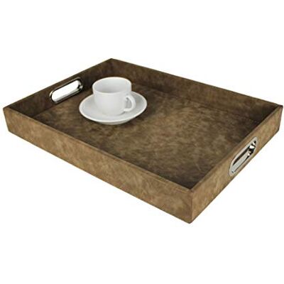SIGNATURE HOME COLLECTION Taca do serwowania z uchwytami, sztuczna skóra, brązowa, duża SIGNATURE HOME COLLECTION Taca do serwowania z uchwytami, sztuczna skóra, brązowa, duża