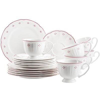MÄSER Seria Lova 18-częściowy serwis do kawy, porcelana – 6 talerzy deserowych 19,5 cm, 6 filiżanek 19 ml i 6 spodków 15,5 cm, czerwony MÄSER Seria Lova 18-częściowy serwis do kawy, porcelana – 6 talerzy deserowych 19,5 cm, 6 filiżanek 19 ml i 6 spodków 15,5 cm, czerwony