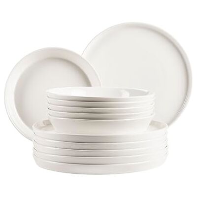 MÄSER , Seria Sita, zestaw talerzy dla 6 osób, naczynia do jadalni z białej porcelany, proste, elgeant, porcelana, białe MÄSER , Seria Sita, zestaw talerzy dla 6 osób, naczynia do jadalni z białej porcelany, proste, elgeant, porcelana, białe