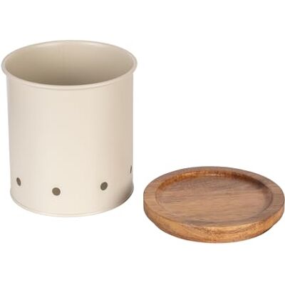 Wenko Puszka do przechowywania Aria 1,6 litra, metalowa puszka z pokrywką z drewna akacjowego, przepuszczająca powietrze, Ø 13,5 x 15 cm, kolor beżowy, malowany proszkowo metal, kremowy, 1,6 l Wenko Puszka do przechowywania Aria 1,6 litra, metalowa puszka z pokrywką z drewna akacjowego, przepuszczająca powietrze, Ø 13,5 x 15 cm, kolor beżowy, malowany proszkowo metal, kremowy, 1,6 l