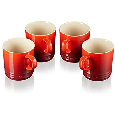 LE CREUSET Kubek z kamionki, 4-częściowy zestaw, po 350 ml, wiśniowy LE CREUSET Kubek z kamionki, 4-częściowy zestaw, po 350 ml, wiśniowy