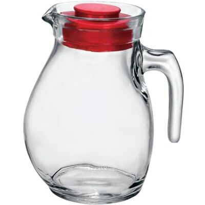 Bormioli Rocco Akcesoria do kuchni dzbanek/karafka ze szkła 144 cl z pokrywką w kolorze czerwonym Bormioli Rocco Akcesoria do kuchni dzbanek/karafka ze szkła 144 cl z pokrywką w kolorze czerwonym