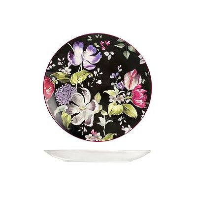 H&H Bukiet Zestaw 12 Talerze Owoce, Porcelana, Kwiatowy, Czarny, 20cm H&H Bukiet Zestaw 12 Talerze Owoce, Porcelana, Kwiatowy, Czarny, 20cm