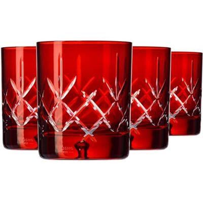 KROSNO Saga Czerwone Szklanki do Whisky 250 ml, Zestaw 4 Sztuki, Kryształowe, Ręcznie Szlifowane, Eleganckie Szkło do Bourbona KROSNO Saga Czerwone Szklanki do Whisky 250 ml, Zestaw 4 Sztuki, Kryształowe, Ręcznie Szlifowane, Eleganckie Szkło do Bourbona