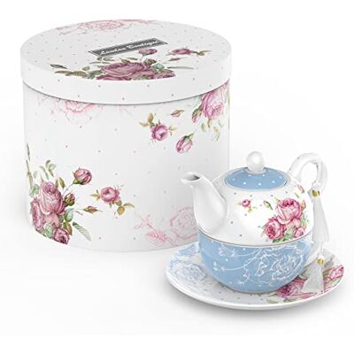 London Boutique Herbata na jeden czajniczek filiżanka do herbaty, spodek, zestaw prezenty dla kobiet, zestaw do herbaty dla 1 nowej porcelany kostnej, vintage, flora, prezent dla niej, 350 m (niebieski) London Boutique Herbata na jeden czajniczek filiżanka do herbaty, spodek, zestaw prezenty dla kobiet, zestaw do herbaty dla 1 nowej porcelany kostnej, vintage, flora, prezent dla niej, 350 m (niebieski)