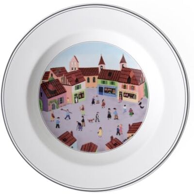 Villeroy & Boch Design Naif Rim Soup #4 Old Village Square, 23 cm, biały/kolorowy Villeroy & Boch Design Naif Rim Soup #4 Old Village Square, 23 cm, biały/kolorowy