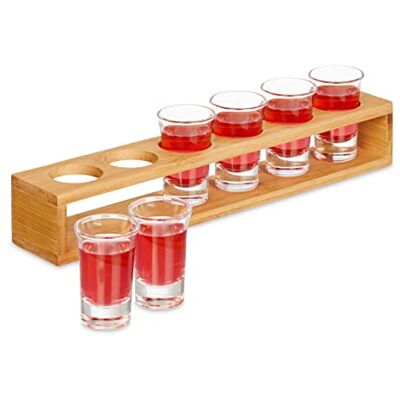 Relaxdays Deska do wódki z 6 kieliszkami do wódki, 4 cl, deska do wódki z bambusa, pomysł na prezent, uchwyt na kieliszek do wódki, naturalna Relaxdays Deska do wódki z 6 kieliszkami do wódki, 4 cl, deska do wódki z bambusa, pomysł na prezent, uchwyt na kieliszek do wódki, naturalna