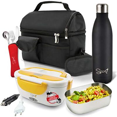 SPICE Torba na ramię + termos 500 ml ściana + Amarillo Plus podwójne napięcie + 3-częściowy zestaw sztućców ze stali nierdzewnej, czarny/biały, L SPICE Torba na ramię + termos 500 ml ściana + Amarillo Plus podwójne napięcie + 3-częściowy zestaw sztućców ze stali nierdzewnej, czarny/biały, L