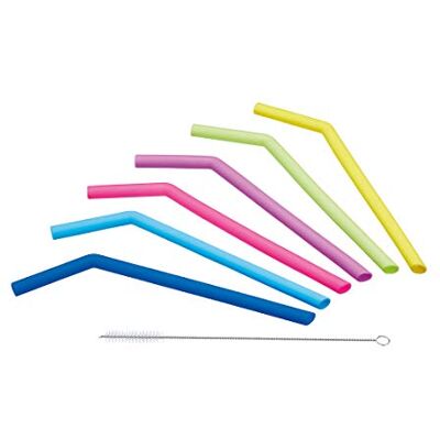 KitchenCraft Silikonowe Słomki do Picia, do Wielokrotnego Użytku, 6 Sztuk – Wielokolorowe KitchenCraft Silikonowe Słomki do Picia, do Wielokrotnego Użytku, 6 Sztuk – Wielokolorowe