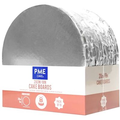 PME Zestaw 10 okrągłych desek do ciasta z zawiniętymi krawędziami, kolor srebrny (8"/20 cm) PME Zestaw 10 okrągłych desek do ciasta z zawiniętymi krawędziami, kolor srebrny (8"/20 cm)