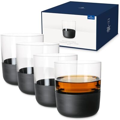 Villeroy & Boch – Manufacture Rock zestaw szklanek do whisky, 4-cz., szkło kryształowe z matowym czarnym dnem, pojemność 250 ml Villeroy & Boch – Manufacture Rock zestaw szklanek do whisky, 4-cz., szkło kryształowe z matowym czarnym dnem, pojemność 250 ml