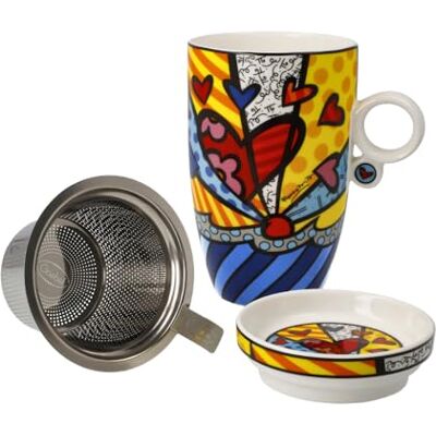 Goebel Filiżanka do herbaty z pokrywką i sitkiem A New Day Romero Britto Pop Art Goebel Filiżanka do herbaty z pokrywką i sitkiem A New Day Romero Britto Pop Art