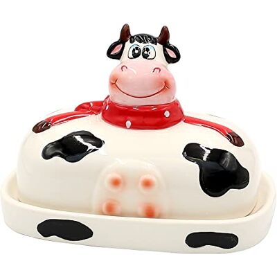 Dekohelden24 Ceramiczny pojemnik na masło krowa rozmiar dł./szer./wys.: ok. 17 x 11,5 x 14 cm, czarno-biały, 14 cm Dekohelden24 Ceramiczny pojemnik na masło krowa rozmiar dł./szer./wys.: ok. 17 x 11,5 x 14 cm, czarno-biały, 14 cm