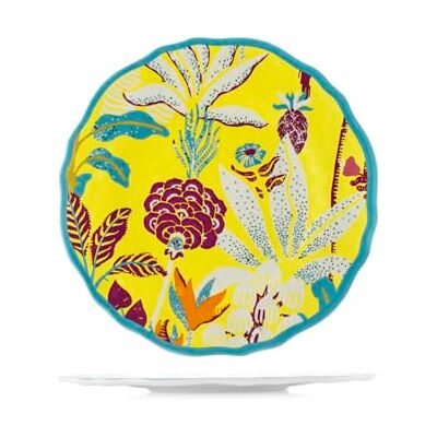 H&H , Zestaw 6 płaskich talerzy z melaminy z dekorowanej kolekcji Blossom Ø 26 cm, kwiatowy wzór z kolorowymi krawędziami, wytrzymałe, lekkie, idealne do użytku na zewnątrz, na kemping, do ogrodu, na H&H , Zestaw 6 płaskich talerzy z melaminy z dekorowanej kolekcji Blossom Ø 26 cm, kwiatowy wzór z kolorowymi krawędziami, wytrzymałe, lekkie, idealne do użytku na zewnątrz, na kemping, do ogrodu, na