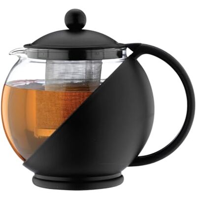 Café Olé Everyday Czajnik, czarny, 1200 ml/na 4–6 porcji, zaparzacz ze stali nierdzewnej, szklany korpus z plastikową obudową, można myć w zmywarce Café Olé Everyday Czajnik, czarny, 1200 ml/na 4–6 porcji, zaparzacz ze stali nierdzewnej, szklany korpus z plastikową obudową, można myć w zmywarce