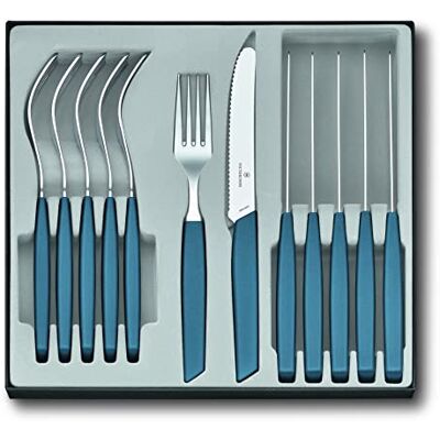 Victorinox Swiss Modern 6-osobowy zestaw sztućców, 12 elementów, w tym ostre noże do piły i plastikowe uchwyty, chabrowy niebieski Victorinox Swiss Modern 6-osobowy zestaw sztućców, 12 elementów, w tym ostre noże do piły i plastikowe uchwyty, chabrowy niebieski