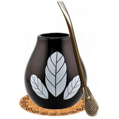 Gaucho - Buenos Aires - Yerba Mate zestaw do herbaty typu Ciała kubek do herbaty Mate HOJA BLACK 350 ml ● Ceramiczny kubek do herbaty mate ● słomka ze stali nierdzewnej Bombilla 19 cm ● słomka do herbaty Yerba-Mate ● Gaucho - Buenos Aires - Yerba Mate zestaw do herbaty typu Ciała kubek do herbaty Mate HOJA BLACK 350 ml ● Ceramiczny kubek do herbaty mate ● słomka ze stali nierdzewnej Bombilla 19 cm ● słomka do herbaty Yerba-Mate ●