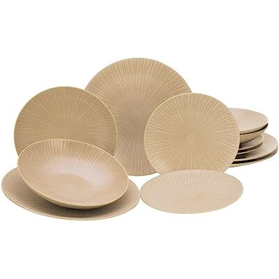 Creatable , 23920, seria Vesuvio Sand, 12-częściowy zestaw naczyń, zestaw talerzy z kamionki, nadaje się do mycia w zmywarce i używania w kuchence mikrofalowej, wyprodukowano w Portugalii Creatable , 23920, seria Vesuvio Sand, 12-częściowy zestaw naczyń, zestaw talerzy z kamionki, nadaje się do mycia w zmywarce i używania w kuchence mikrofalowej, wyprodukowano w Portugalii