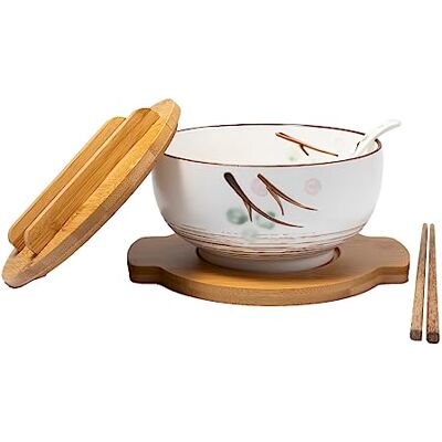 lachineuse Duża miska azjatycka z porcelany Zupa & Makaron Biały odcień 16 cm Japoński styl Zen Pojemność 1000 ml Łyżka, pałeczki i stojak Dekoracja japońskiej zastawy stołowej lachineuse Duża miska azjatycka z porcelany Zupa & Makaron Biały odcień 16 cm Japoński styl Zen Pojemność 1000 ml Łyżka, pałeczki i stojak Dekoracja japońskiej zastawy stołowej