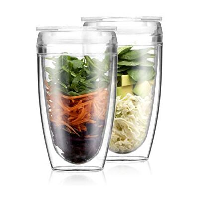 Bodum PAVINA to GO Zestaw 2 kubków z podwójną ścianką z tworzywa sztucznego, z hermetyczną pokrywką, 40 cl Bodum PAVINA to GO Zestaw 2 kubków z podwójną ścianką z tworzywa sztucznego, z hermetyczną pokrywką, 40 cl