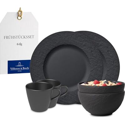 Villeroy & Boch – Manufacture zestaw śniadaniowy, 6-cz., zestaw naczyń dla 2 osób, porcelany Premium, czarny Villeroy & Boch – Manufacture zestaw śniadaniowy, 6-cz., zestaw naczyń dla 2 osób, porcelany Premium, czarny