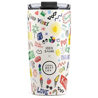 Cool Bottles Termos do kawy, kubek termiczny ze stali nierdzewnej, kubek do kawy 10 godzin zimne i gorące napoje 5 godzin Szczelna pokrywka, bez BPA Good Vibes, 550 ml Cool Bottles Termos do kawy, kubek termiczny ze stali nierdzewnej, kubek do kawy 10 godzin zimne i gorące napoje 5 godzin Szczelna pokrywka, bez BPA Good Vibes, 550 ml