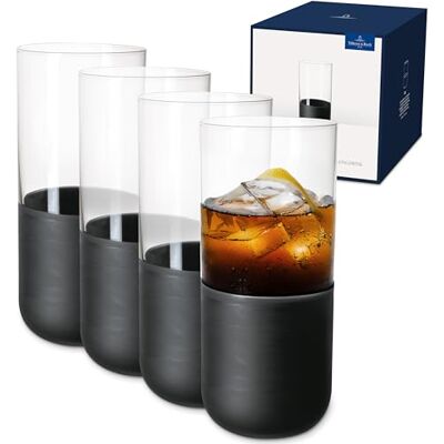 Villeroy & Boch – Manufacture Rock zestaw szklanek do long drinków, 4-cz., szkło kryształowe z matowym czarnym dnem, pojemność 300 ml Villeroy & Boch – Manufacture Rock zestaw szklanek do long drinków, 4-cz., szkło kryształowe z matowym czarnym dnem, pojemność 300 ml