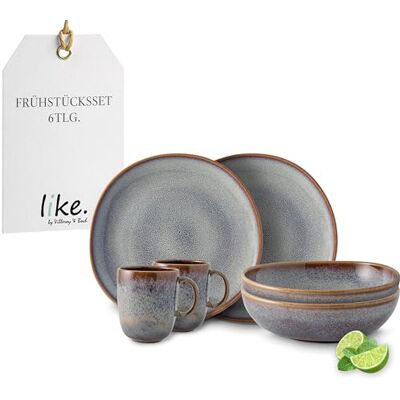 Villeroy & Boch – Lave zestaw naczyń z fajansu, 6-cz., styl pottery, serwis śniadaniowy dla 2 osób, beżowy Villeroy & Boch – Lave zestaw naczyń z fajansu, 6-cz., styl pottery, serwis śniadaniowy dla 2 osób, beżowy