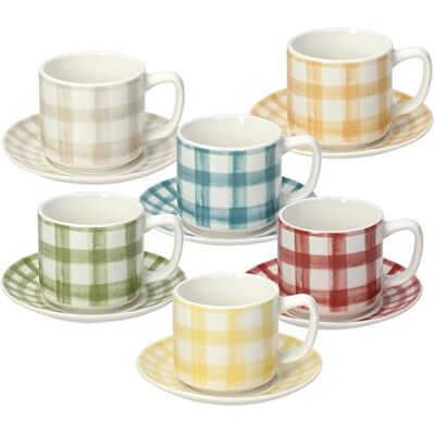 Tognana Caledonia 6 filiżanek do kawy ze spodkiem, nowa porcelana kostna, wielokolorowe Tognana Caledonia 6 filiżanek do kawy ze spodkiem, nowa porcelana kostna, wielokolorowe