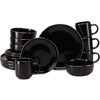 Creatable , 24783, seria Nordic Festive czarny, 16-częściowy zestaw naczyń dla 4 osób, serwis kombi z kamionki, nadaje się do mycia w zmywarce i używania w kuchence mikrofalowej, wysokiej jakości Creatable , 24783, seria Nordic Festive czarny, 16-częściowy zestaw naczyń dla 4 osób, serwis kombi z kamionki, nadaje się do mycia w zmywarce i używania w kuchence mikrofalowej, wysokiej jakości