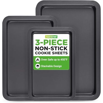 NutriChef 3-częściowy Zestaw Blach do Pieczenia PFOA, PFOS, PTFE Free, Profesjonalna Jakość Non-Stick, Trays z Czarnego Powłoką w Środku i Na Zewnątrz NutriChef 3-częściowy Zestaw Blach do Pieczenia PFOA, PFOS, PTFE Free, Profesjonalna Jakość Non-Stick, Trays z Czarnego Powłoką w Środku i Na Zewnątrz