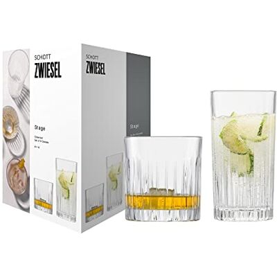 Schott Zwiesel Zestaw 8 szklanek Stage, każdorazowo 4 proste szklanki do long drinków i szklanki do whisky z reliefem, nadają się do mycia w zmywarce (nr art. 121882), kryształowe Schott Zwiesel Zestaw 8 szklanek Stage, każdorazowo 4 proste szklanki do long drinków i szklanki do whisky z reliefem, nadają się do mycia w zmywarce (nr art. 121882), kryształowe