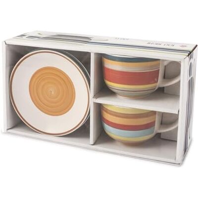 Home 731327 100 Righe zestaw 2 kubków Jumbo ze spodkiem, Stoneware, c530 Home 731327 100 Righe zestaw 2 kubków Jumbo ze spodkiem, Stoneware, c530
