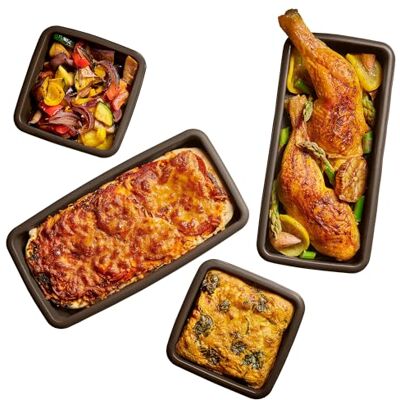 Lurch 85043 FlexiForm FlexiBlech 4 formy do zapiekania/formy do pieczenia w rozmiarach 11x11x3 cm i 11x24x3 cm Premium Platin-Silikon brązowy Lurch 85043 FlexiForm FlexiBlech 4 formy do zapiekania/formy do pieczenia w rozmiarach 11x11x3 cm i 11x24x3 cm Premium Platin-Silikon brązowy
